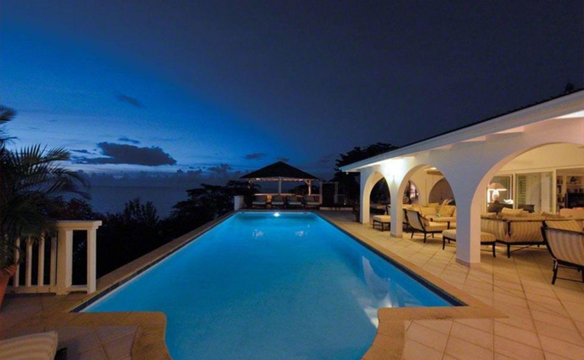 Pool, terrace evening view